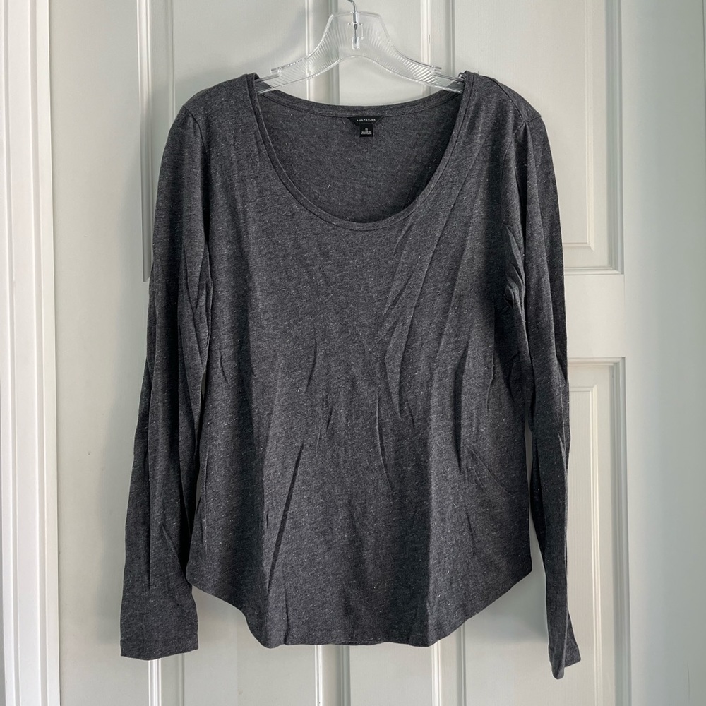 Ann Taylor Gray Sparkly Long Sleeve Shirt